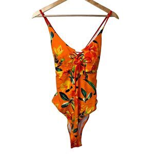 Cupshe XXL Orange Floral One Piece Bathing Suit